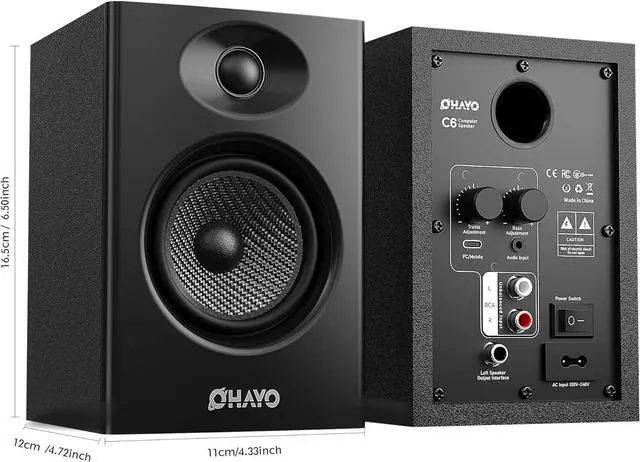Alt view image 2 of 7 - OHAYO 60W Computer Speakers for Music and Gaming, Active Bluetooth 5.3, Stereo 2.0 Speakers for Desktop PC or Laptop, 3.5mm Aux RCA Input, USB-Powered, 1 Pair, Black