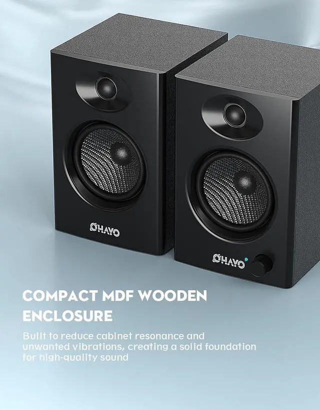 Alt view image 6 of 7 - OHAYO 60W Computer Speakers for Music and Gaming, Active Bluetooth 5.3, Stereo 2.0 Speakers for Desktop PC or Laptop, 3.5mm Aux RCA Input, USB-Powered, 1 Pair, Black