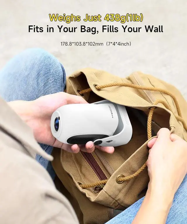 Alt view image 7 of 7 - Electric FocusProjector with WiFi 6 and Bluetooth 5.0, Mini Portable Native 720P with 4K Support, Smart Proyector Built in Android 11, Auto Vertical Keystone, Home Movie Projectors for Outdoor