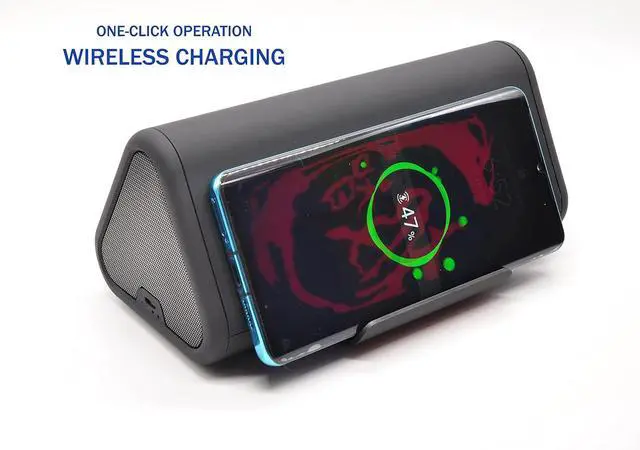 Alt view image 5 of 6 - Bluetooth Wireless Charging Speaker Dock Station, NE100 Premium Stereo Sound Super-Bass Speaker, 3 in 1 Audio Player with Built-in Mic for Handsfree Calls Compatible with iPhone and Samsung Phones