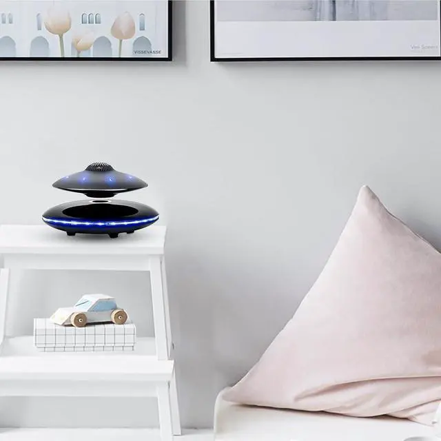 Alt view image 2 of 7 - Magnetic Levitating Bluetooth Speaker, Levitating UFO Speakers V4.0, Wireless Floating Speakers, with LED Light, 360° Rotation for Home, Office Decor, Unique Gifts, Black