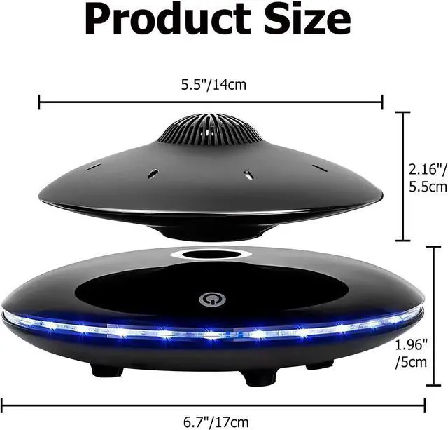 Alt view image 7 of 7 - Magnetic Levitating Bluetooth Speaker, Levitating UFO Speakers V4.0, Wireless Floating Speakers, with LED Light, 360° Rotation for Home, Office Decor, Unique Gifts, Black