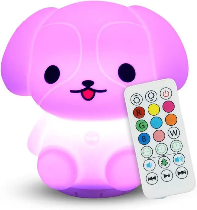 Main image of Combined Bluetooth Speaker & Nightlight With 9 Color Emissions, Child Friendly Silicone & BPA Free, USB Recharging, Receives Audio From Computer, Phone Or Tablet, and includes Remote Control (Dog)