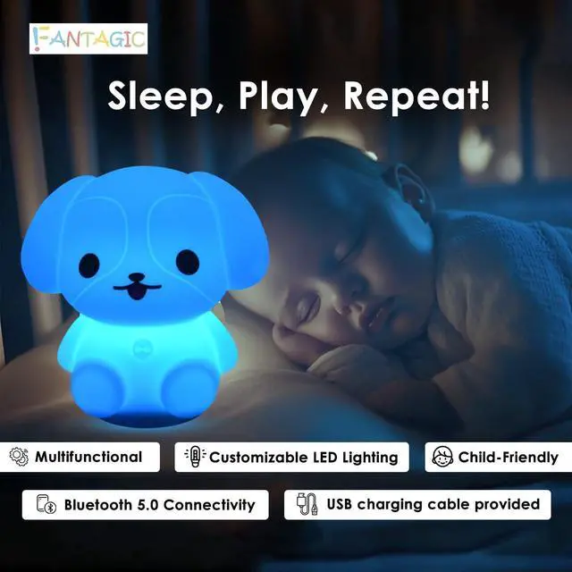 Alt view image 4 of 7 - Combined Bluetooth Speaker & Nightlight With 9 Color Emissions, Child Friendly Silicone & BPA Free, USB Recharging, Receives Audio From Computer, Phone Or Tablet, and includes Remote Control (Dog)