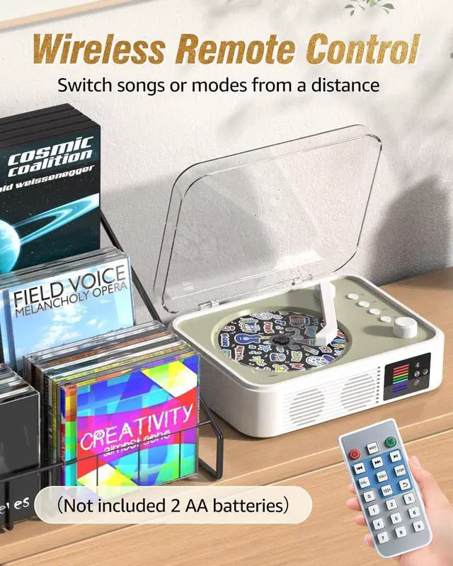 Alt view image 7 of 7 - CD Player Portable Bluetooth LED Desktop Retro CD Players for Home with Speakers Rechargeble Battery Small Compact Vintage CD Player with Bluetooth Out & Input, USB, AUX Out, Remote Control