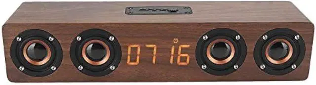 Main image of Portable Stereo Wooden Soundbar, 20W Bluetooth Speaker, Rechargeable Bass Effect, with LED Digital Display, Alarm Clock and FM Radio, for Home Travel Party
