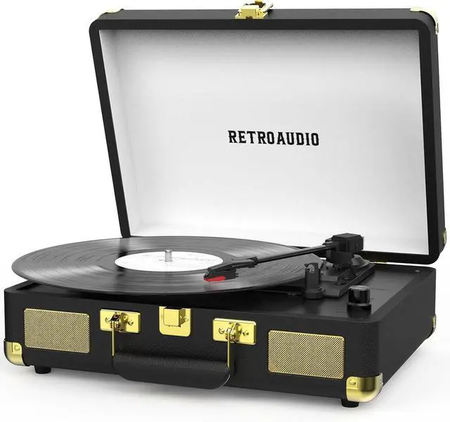Main image of Vinyl Record Player 3-Speed Bluetooth Portable Suitcase Belt-Driven Record Player with 2 Built-in Stereo Speakers Vinyl Vintage Turntable Phonograph Records Player with RCA Line Out, AUX Out