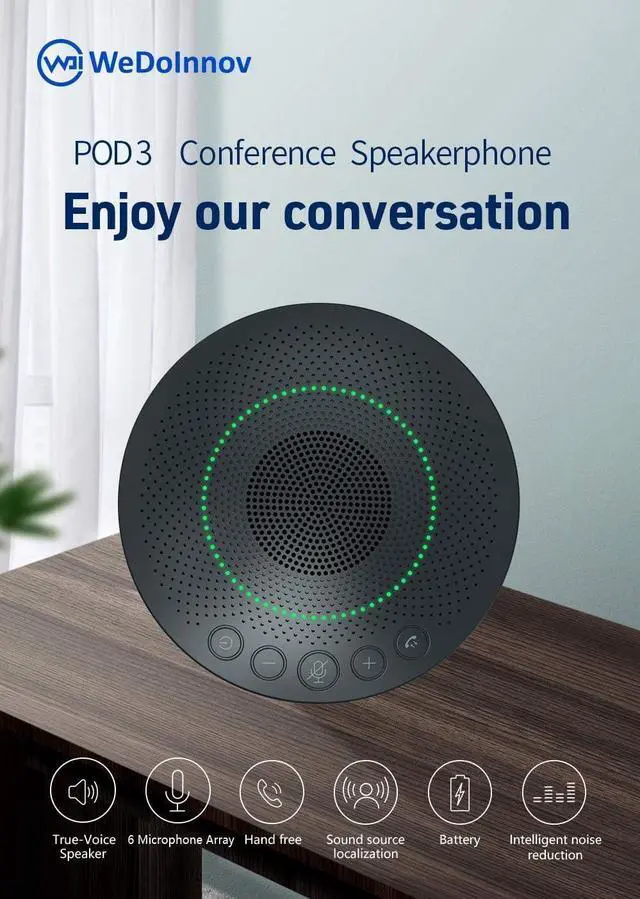 Alt view image 2 of 6 - Wireless Conference Speaker with 6 AI Noise Cancelling Microphones, 360° Voice Pickup, Bluetooth/USB Connectivity for Zoom/Teams/Skype, Plug-and-Play for Home Office, Meetings & Online Classes