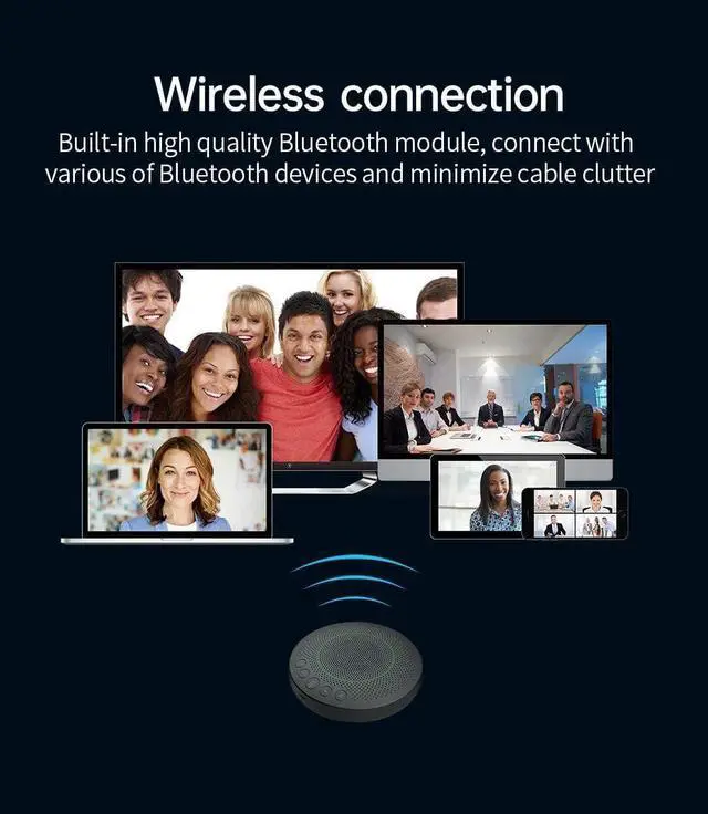Alt view image 6 of 6 - Wireless Conference Speaker with 6 AI Noise Cancelling Microphones, 360° Voice Pickup, Bluetooth/USB Connectivity for Zoom/Teams/Skype, Plug-and-Play for Home Office, Meetings & Online Classes