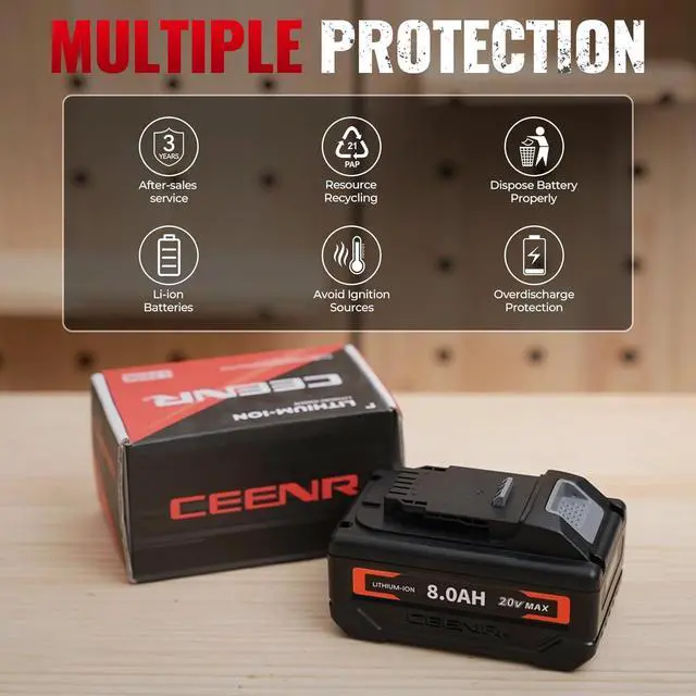 Alt view image 3 of 6 - CEENR DCB200 8.0Ah Lithium ion Batteries Replacement for Dewalt 20 Volt Battery Compatible with Dewalt Battery Charger