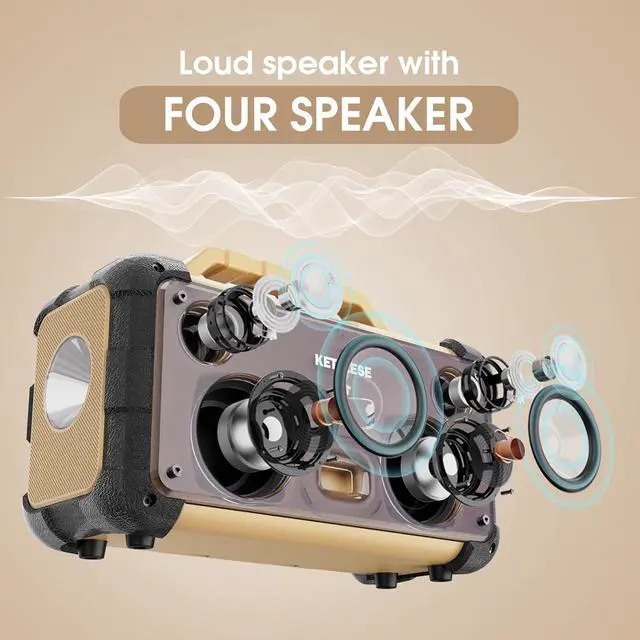 Alt view image 2 of 7 - Unique CD Player with 4 Glass Diaphragms Speakers, Portable Bluetooth Speaker Powerful Sound, FM Radio/AUX Audio/24H Playtime/ 2 Huge LED Lights/TF Card Slot, for Outdoor/Backyard/Party/Gift