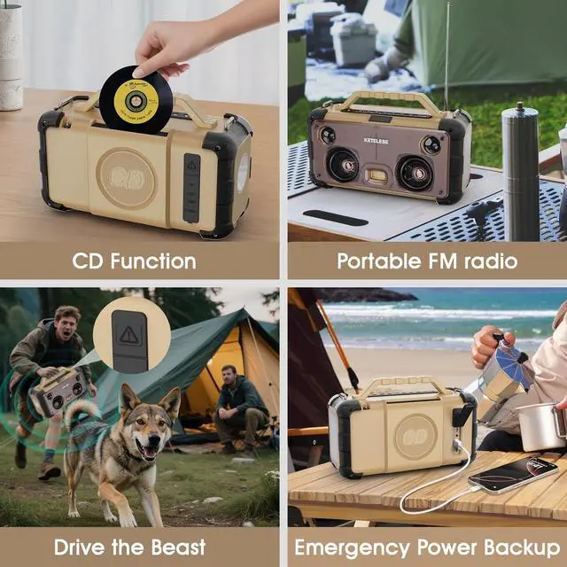 Alt view image 4 of 7 - Unique CD Player with 4 Glass Diaphragms Speakers, Portable Bluetooth Speaker Powerful Sound, FM Radio/AUX Audio/24H Playtime/ 2 Huge LED Lights/TF Card Slot, for Outdoor/Backyard/Party/Gift