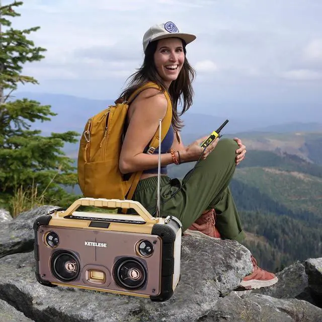 Alt view image 5 of 7 - Unique CD Player with 4 Glass Diaphragms Speakers, Portable Bluetooth Speaker Powerful Sound, FM Radio/AUX Audio/24H Playtime/ 2 Huge LED Lights/TF Card Slot, for Outdoor/Backyard/Party/Gift