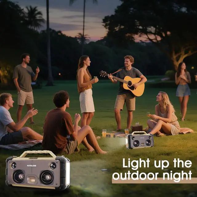 Alt view image 6 of 7 - Unique CD Player with 4 Glass Diaphragms Speakers, Portable Bluetooth Speaker Powerful Sound, FM Radio/AUX Audio/24H Playtime/ 2 Huge LED Lights/TF Card Slot, for Outdoor/Backyard/Party/Gift