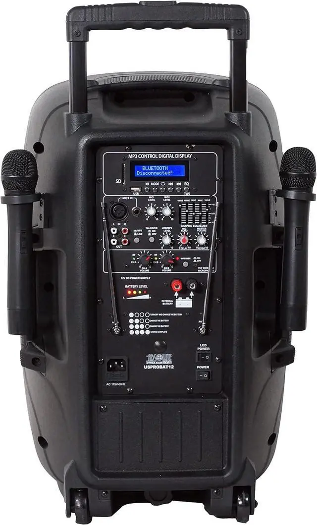 Alt view image 3 of 7 - ABSOLUTE USA USPROBAT12. Portable 12" Speaker 3000 Watts PA System Wireless Mic Bluetooth