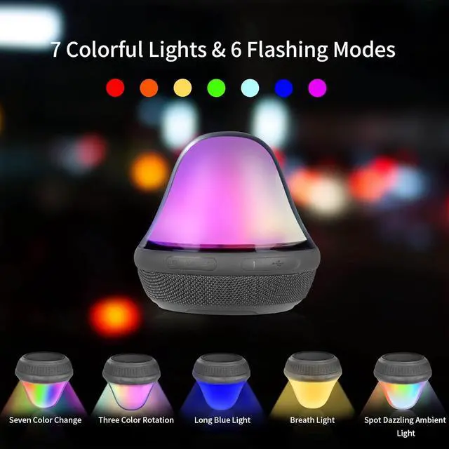 Alt view image 4 of 6 - Portable Bluetooth Pool Speaker with Colorful Lights, IPX7 Waterproof Floating Hot Tub Speaker, 360° Loud Stereo Sound, TWS, Type-C/Wireless/Solar Charging, for Pool Shower Travel