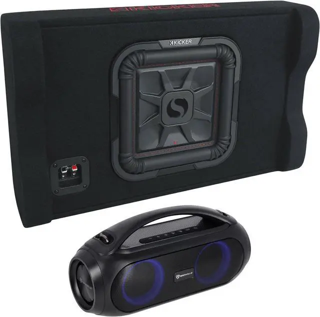 Main image of Audiosavings Bundle: Kicker 49L7TDF102 L7TDF 10" L7T Subwoofer+Shallow Sub Enclosure Box L7TDF102 Bundle with Rockville GO PARTY MAX BASS Large Portable LED Bluetooth Speaker w/Wireless Link (2 Items)