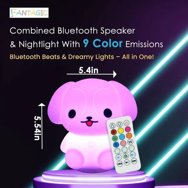 Alt view image 2 of 7 - Combined Bluetooth Speaker & Nightlight With 9 Color Emissions, Child Friendly Silicone & BPA Free, USB Recharging, Receives Audio From Computer, Phone Or Tablet, and includes Remote Control (Dog)