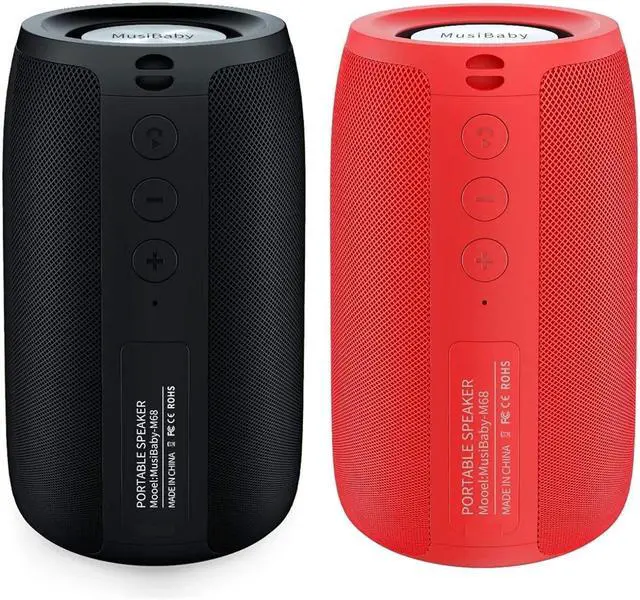 Main image of MusiBaby Bluetooth Speaker - Portable, Wireless, Waterproof, Dual Pairing, Bluetooth 5.0, Loud Stereo, Booming Bass, 1500 Mins Playtime for Home, Party (M68 Black+Pure Red)