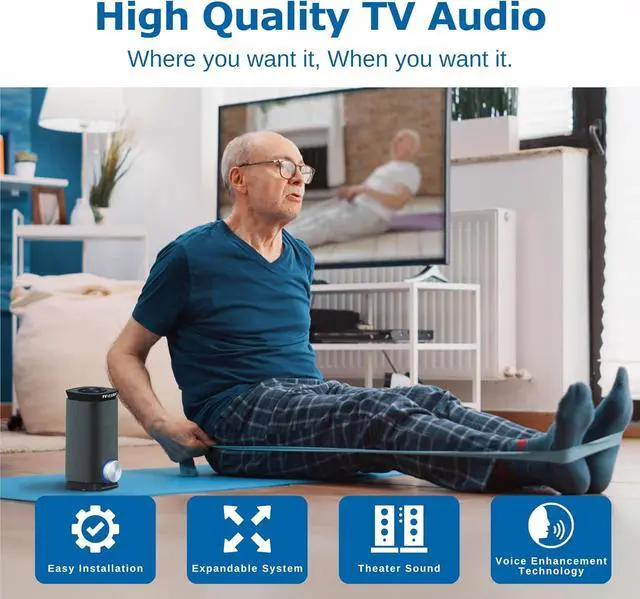 Alt view image 3 of 6 - TV · EARS Wireless Speaker System for TV 5.8 GHz, Voice-Clarifying Speaker & Dual USB Charging, Long Range & Portable Entertainment System, Noise Cancellation & Works w/o Wi-Fi, Black