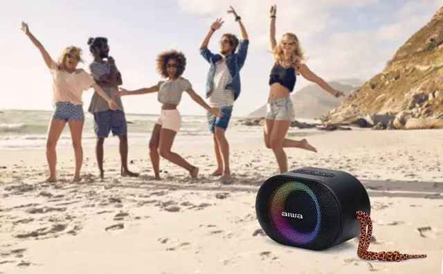 Alt view image 2 of 2 - Aiwa BST-330BL Compact Bluetooth Speaker, Durable, Powerful, Hyperbass Technology, 10 W Power, RGB Lighting, Card Reader, Waterproof Colour: Black and Blue