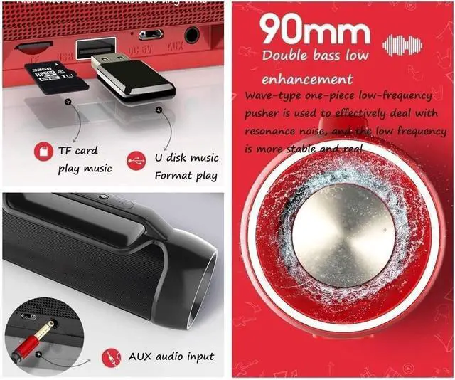 Alt view image 4 of 7 - Portable Bluetooth Speakers, Speaker Loud Stereo Sound, Floating Stereo Pairing Bluetooth 5.0 Built-in Mic for Outdoors Camping(Red)