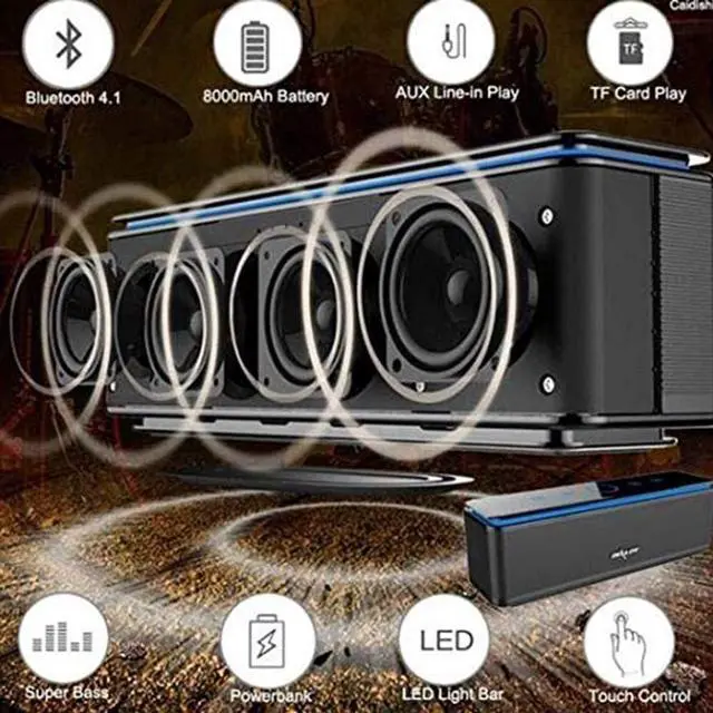 Alt view image 4 of 4 - Portable Wireless Bluetooth Speakers, Bass Powerful Sound Built-in Microphone, HandsFree, Audio-Auxiliary, Home Outdoor Rechargeable Bluetooth Speaker