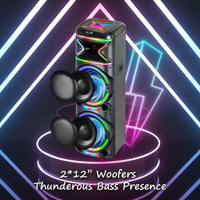 Alt view image 3 of 7 - AL-212 Wireless Bluetooth Speaker with LED Lighting - Portable Speaker with Dual 12'' of Blazing Power - High-Fidelity Sound - 10M(33ft) Wireless Range,for Home/Party/Outdoor,Gift