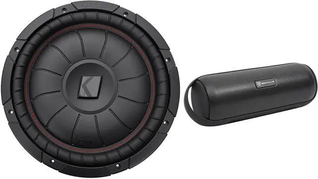 Main image of Audiosavings Bundle: Kicker 43CVT124 COMPVT 800w 12" 4-Ohm SVC Shallow Slim Car Subwoofer Sub CVT12-4 Bundle with Rockville RPB25 40w Portable Bluetooth Speaker w/USB+Aux+Wireless Link (2 Items)