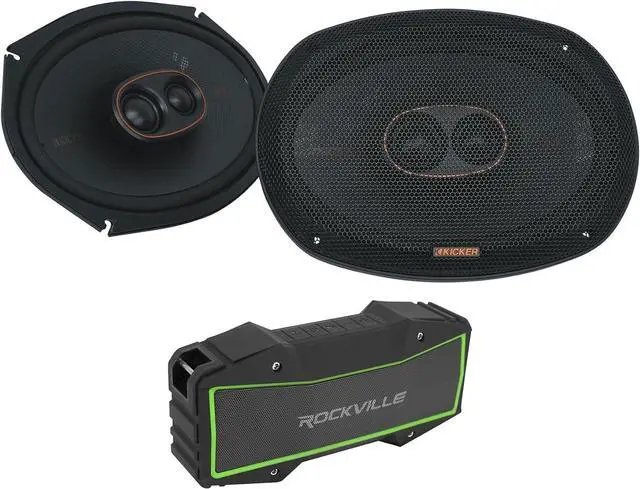Main image of Audiosavings Bundle: (2) Kicker 51KSC69304 150 Watt RMS 3-Way Car Audio Speakers KSC69304 KSC6930 Bundle with (1) Rockville Rock Everywhere Portable Bluetooth Speaker/Waterproof (Items 3)