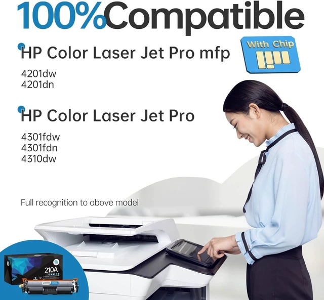Alt view image 3 of 6 - 210A W2100A Toner Replacement for HP 210X W2100X Cartridge with Latest Chip for Color Laser Pro 4301fdw 4301fdn 4201dn 4201dw 4301dw 4-Pack