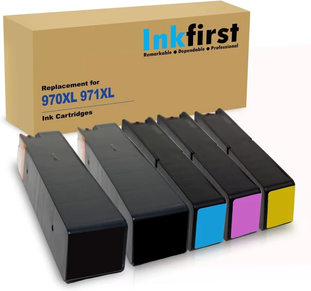 Main image of 5 Inkfirst Compatible Ink Cartridges Replacement for HP 970XL 971XL CN625AM CN626AM CN627AM CN628AM (1Set + 1 Black) OfficeJet Pro X551dw X476dn X476dw X576dw X451dn X451dw Black Cyan Magenta Yellow