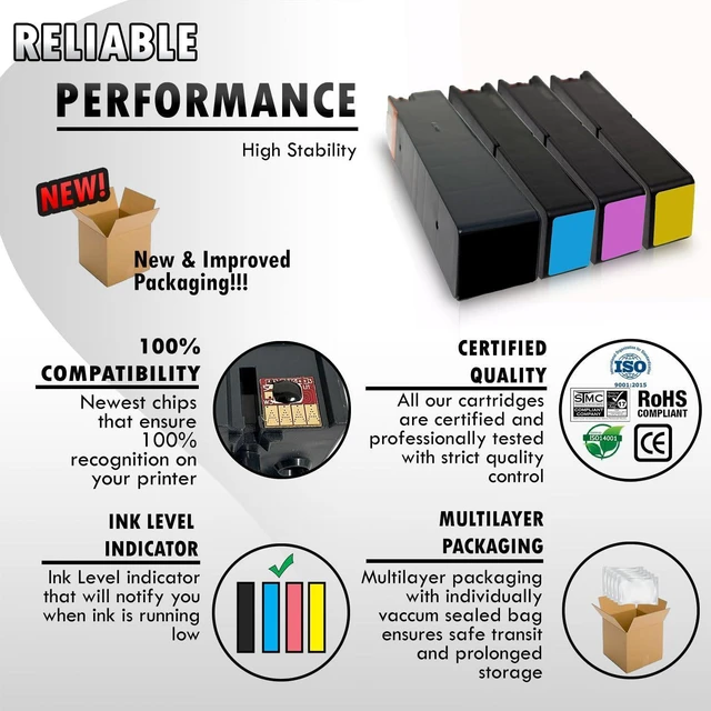 Alt view image 2 of 7 - 5 Inkfirst Compatible Ink Cartridges Replacement for HP 970XL 971XL CN625AM CN626AM CN627AM CN628AM (1Set + 1 Black) OfficeJet Pro X551dw X476dn X476dw X576dw X451dn X451dw Black Cyan Magenta Yellow