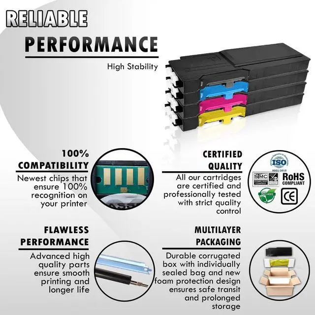 Alt view image 2 of 7 - 1 Set of 4 Inkfirst Compatible Toner Cartridges Replacement for Xerox 6655 WorkCentre 6655 6655i Black, Cyan, Magenta, Yellow