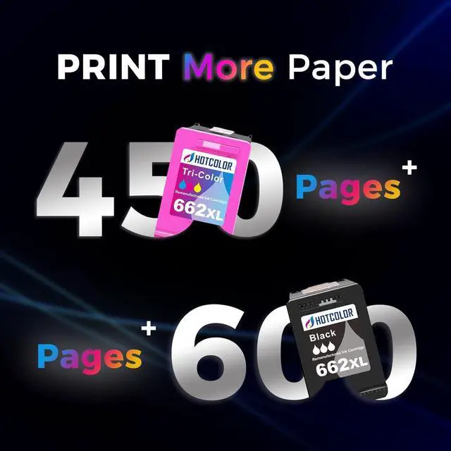 Alt view image 3 of 6 - HOTCOLOR 2 Pack 662XL (1 Black 1 Color) Replacement for HP 662XL HP 662 XL Ink Cartridge Deskjet Ink Advantage 2545 2546 2645 2646 3515 3516 Printer (CZ105AL/CZ106AL)