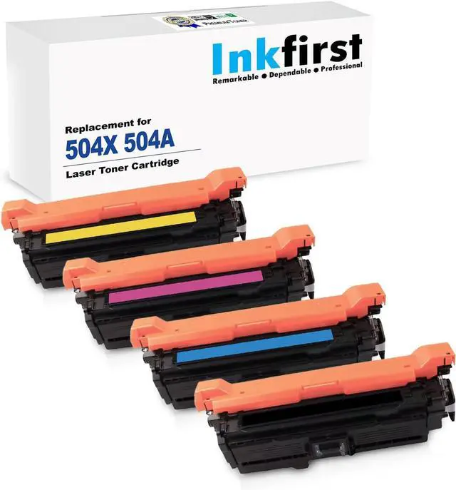 Main image of 1 Set of 4 Inkfirst Compatible Toner Cartridges Replacement for HP CE250X CE251A CE252A CE253A 504X 504A Color LaserJet CP3525N CP3525DN CP3525X CM3530 MFP CM3530fs MFP Black Cyan Magenta Yellow