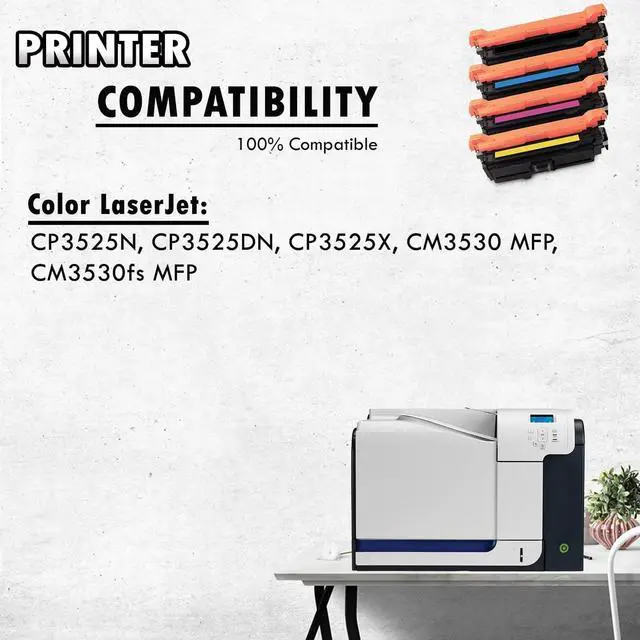 Alt view image 6 of 7 - 1 Set of 4 Inkfirst Compatible Toner Cartridges Replacement for HP CE250X CE251A CE252A CE253A 504X 504A Color LaserJet CP3525N CP3525DN CP3525X CM3530 MFP CM3530fs MFP Black Cyan Magenta Yellow