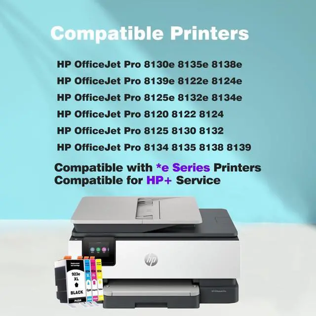 Alt view image 2 of 6 - 923XL 923e 923 Ink Cartridges for HP Printers 8130e 8135e Replacement HP ink 923 combo pack, HP923e HP923 Ink Cartridges Work on Office Jet Pro 8138e 8139e 8125e 8122e 8120 8130 Series |4 Pack