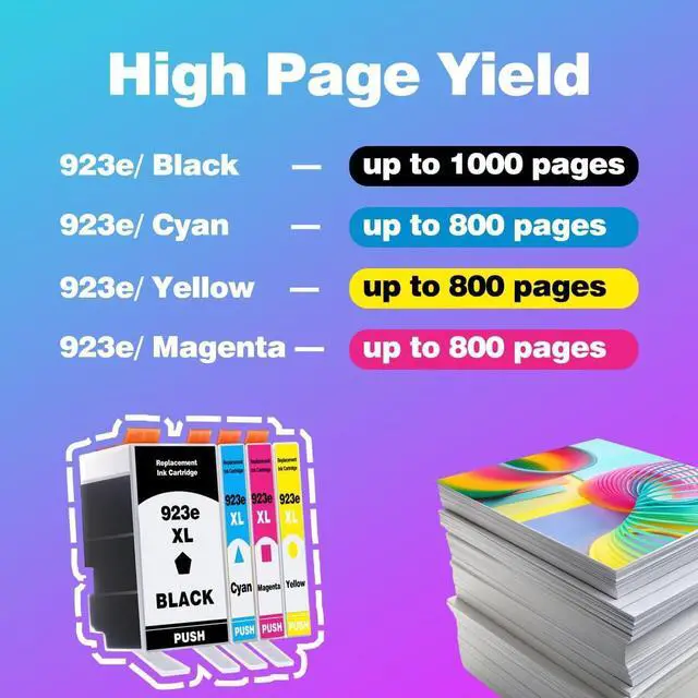Alt view image 5 of 6 - 923XL 923e 923 Ink Cartridges for HP Printers 8130e 8135e Replacement HP ink 923 combo pack, HP923e HP923 Ink Cartridges Work on Office Jet Pro 8138e 8139e 8125e 8122e 8120 8130 Series |4 Pack