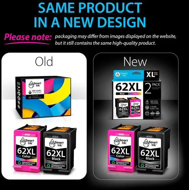 Alt view image 2 of 6 - Smart Ink Remanufactured Ink Cartridge Replacement for HP 62 XL 62XL Black & Tricolor (2 Combo Pack) for HP Printer Envy 7640 5660 7645 5540 5643 5661 5664 5663 5640 5642 OfficeJet 5740 5746 5745 8040