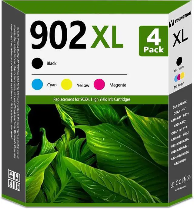 Main image of 902XL Ink Cartridge Combo Pack High-Yield (4-Pack, BK/C/M/Y) Compatible 902XL Ink Replacement for HP 902xl Ink Cartridge use with Officejet 6951 6954 6956 6958 6962 Officejet Pro 6968 6974 Printer