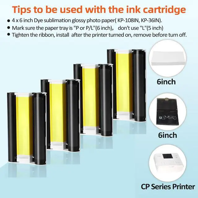 Alt view image 6 of 7 - 4-Pack Compatible Ink Cartridges Replacement for Canon Selphy KP-108IN KP-36IN Color Ink Cassette 4 x 6, for Selphy CP1500 CP1300 CP1200 CP1000 CP Photo Printers, 100 x 148mm (Without Paper)