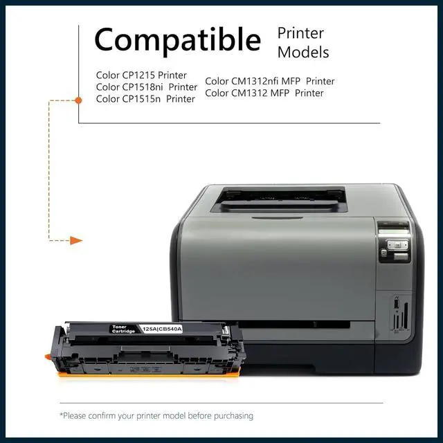 Alt view image 2 of 7 - 125A Toner Cartridges 4 Pack High Yield Replacement for HP 125A Toner CB540A CB541A CB542A CB543A Color CP1215 CP1518ni CP1515n CM1312nfi MFP CM1312 MFP Printer Ink (Black, Cyan, Magenta, Yellow)