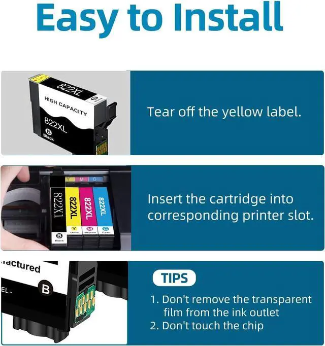 Alt view image 6 of 7 - 822XL Remanufactured for Epson 822XL Ink Cartridges Combo Pack for 822 T822XL for Workforce Pro WF-3820 WF-3823 WF-4820 WF-4830 WF-4833 WF-4834 Printer 5-Pack(2 Black 1 Cyan 1 Magenta 1 Yellow)