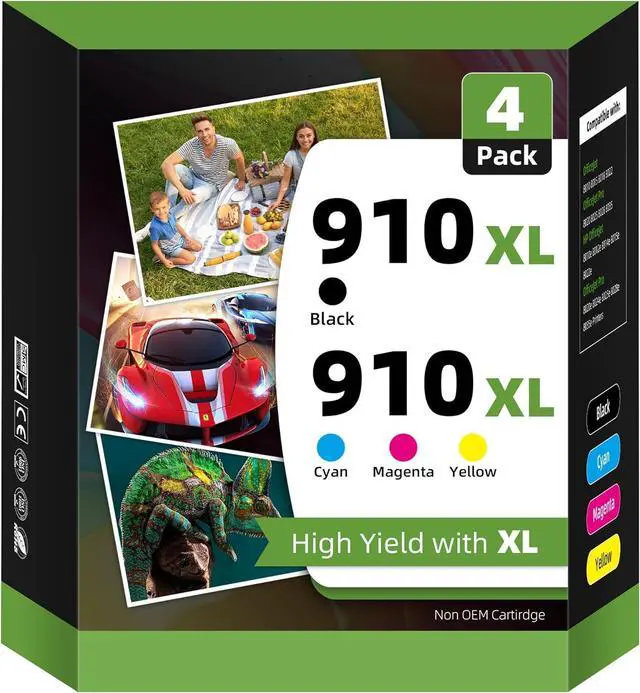 Main image of 910XL Compatible Ink Cartridges Replacement for HP 910 XL Ink Cartridges Combo Pack, Work for OfficeJet Pro 8025 8035 8025e 8035e 8020 8028 Printer (BCMY-4 Pack)
