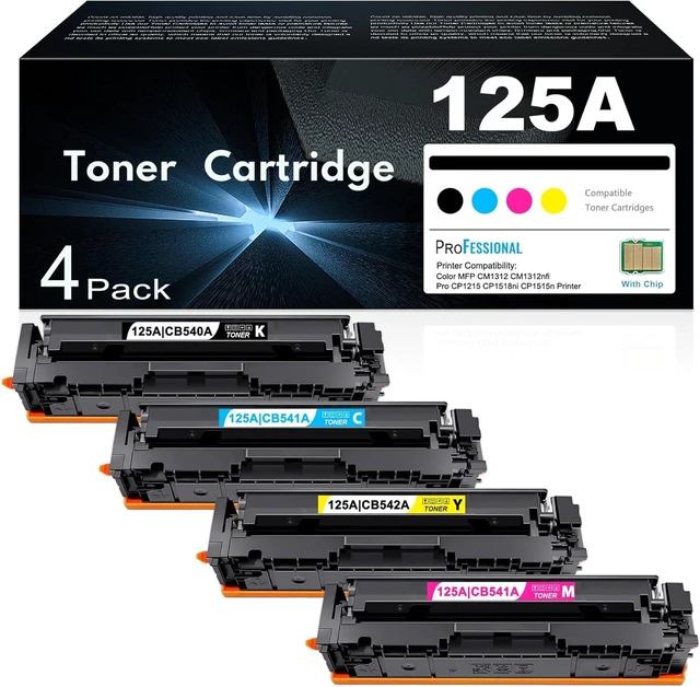 Main image of 125A Toner Cartridges 4 Pack High Yield (with chip) Replacement for HP Color MFP CM1312 CM1312nfi Pro CP1215 CP1518ni CP1515n Series Printer Ink (Black Cyan Yellow Magenta)