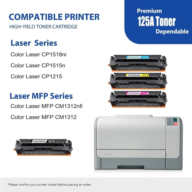 Alt view image 2 of 7 - 125A Toner Cartridges 4 Pack High Yield (with chip) Replacement for HP Color MFP CM1312 CM1312nfi Pro CP1215 CP1518ni CP1515n Series Printer Ink (Black Cyan Yellow Magenta)