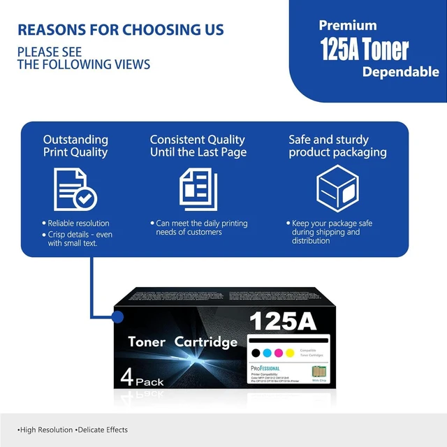 Alt view image 6 of 7 - 125A Toner Cartridges 4 Pack High Yield (with chip) Replacement for HP Color MFP CM1312 CM1312nfi Pro CP1215 CP1518ni CP1515n Series Printer Ink (Black Cyan Yellow Magenta)