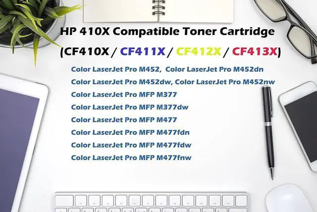 Alt view image 2 of 7 - Ultra Toner® Compatible Replacement for HP 410A HP 410X Toner Cartridge CF410X CF411X CF412X CF413X Color LaserJet Pro M452 M452dn M452dw M452nw MFP M377dw M477fdn M477fdw M477fnw (1 Set)