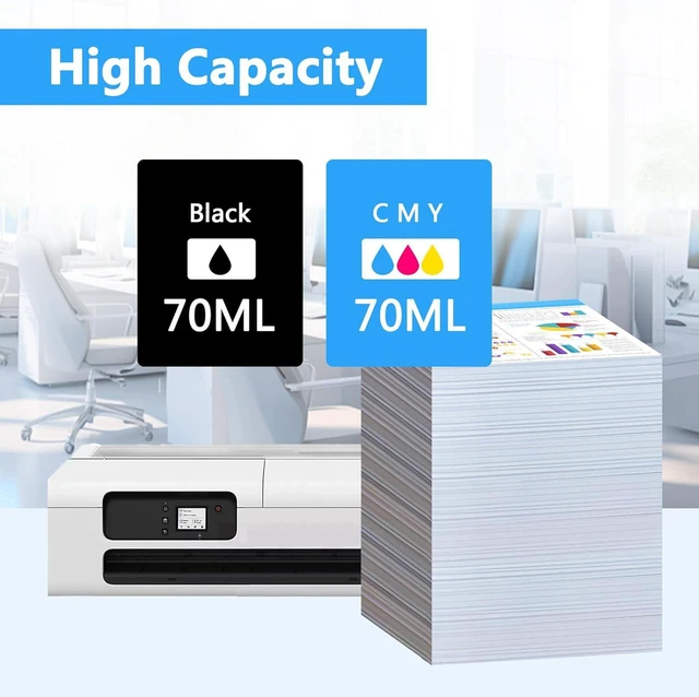 Alt view image 3 of 7 - LCL Compatible Pigment Ink Cartridge Replacement for Canon PFI-050 PFI-050BK PFI-050C PFI-050M PFI-050Y ImagePrograf TC-20 (4-Pack KCMY)